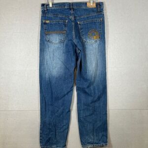 Akademiks Mens Jeans 36x32 Straight Leg Denim Blue Medium Wash Y2K Streetwear